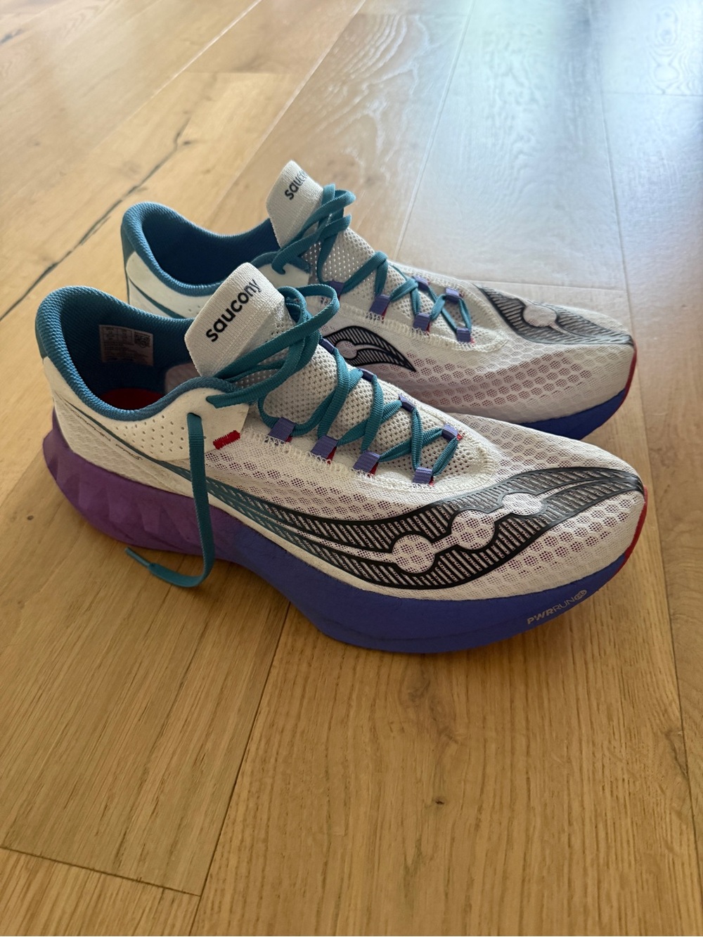 Saucony Endorphin Pro 4 Men’s 13 - White Teal Purple Lightweight Running Shoes - Picture 2 of 6